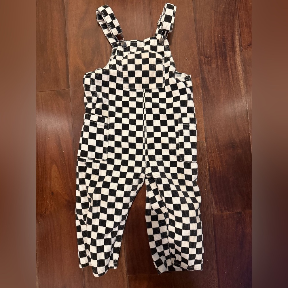 Black and White Checkered Kids Overalls